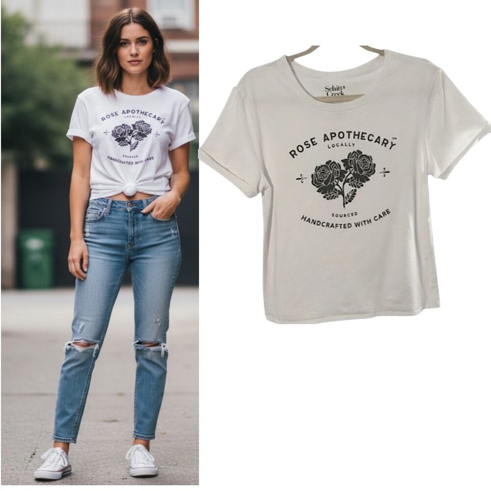 Schitt's Creek Rose Apothecary Tee Women's Size L White Short Sleeve Top Cotton